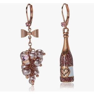 Betsey Johnson Gold and Pink Grape and Bottle Earrings